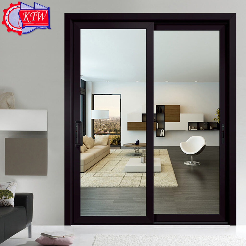 Two Panels Black Aluminum Sliding Door With Glass Kuwait Techno Works